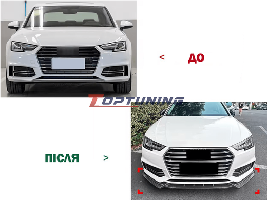 Накладка переднього S-Line бампера Audi A4 B9 (17-19 р.в.) чорний глянець
