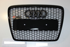 Решетка радиатора Ауди A6 C6 стиль RS6, черная глянцевая (04-11 г.в.)