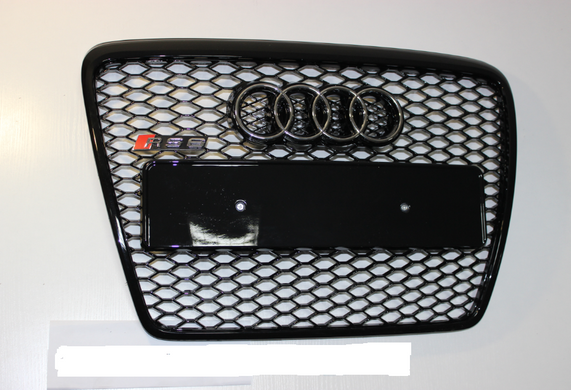 Решетка радиатора Ауди A6 C6 стиль RS6, черная глянцевая (04-11 г.в.)