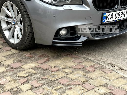 Накладки (клыки) на передний бампер BMW F10 M-Pakiet черный глянцевый ABS-пластик