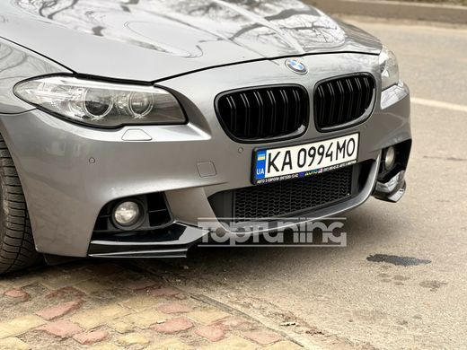 Накладки (клыки) на передний бампер BMW F10 M-Pakiet черный глянцевый ABS-пластик