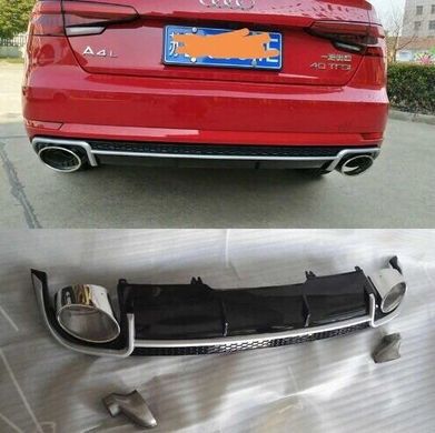 Диффузор (накладка) заднего стандартного бампера Audi A4 B9 стиль RS4